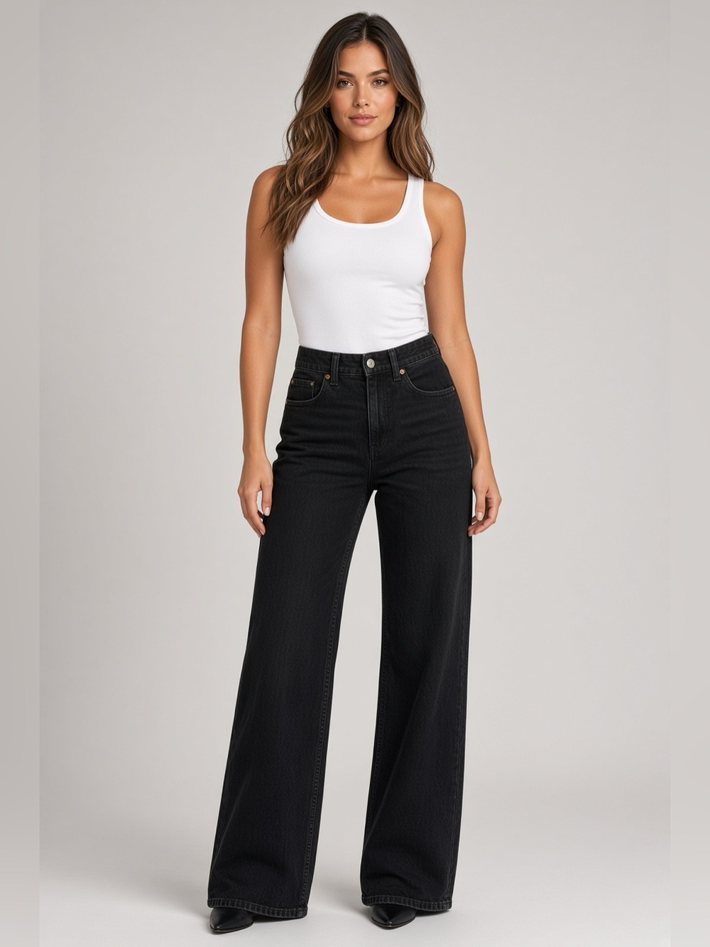 Zara Women’s High-Rise Jeans Straight Leg in Black Charcoal Size 24 Rigid Denim